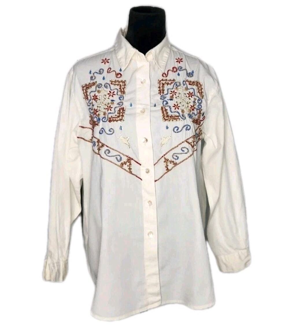 Vintage I.V.Y Western Beaded Embroided Button Down Long Sleeve Shirt M
